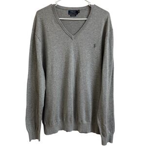 Polo Ralph Lauren Mens Size XL Gray V-Neck Knitted Pima Cotton Sweater Gray Pony